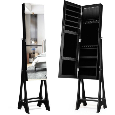 Schmuckschrank standspiege 2 in 1 ganzkorperspiegel mit 12 leds 36 x 335 x 1545 cm schwarz