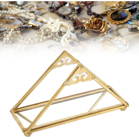 Schmucktablett „Goldenes Dreieck“, 14,5 cm, mit goldfarbenem Metallrahmen und transparentem Glas, ideal zur Aufbewahrung von Parfums und Kosmetika