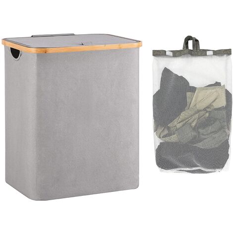 Schmutzwäschekorb L 66l – faltbarer Wäschekorb mit Deckel – Wäschekorb aus Bambusstoff mit Griff – Aufbewahrungsbehälter für Schmutzwäsche – Taschenkörbe grauer faltbarer Schmutzwäschekorb