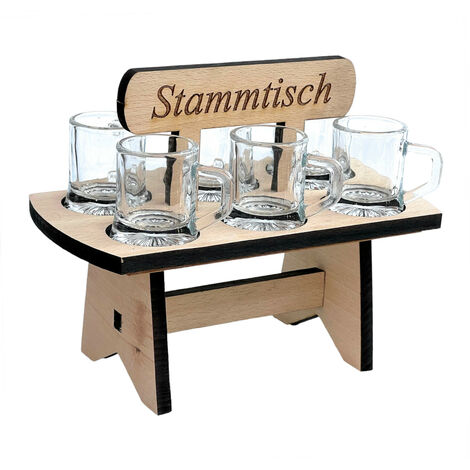 Schnapsbrett 20 cm mit Gravur Stammtisch mit 6 Gläser Schnapslatte Schnapsleiste