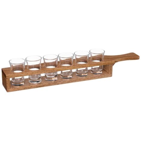 Schnapstablett - glas und holz - 6 schnapsglaser