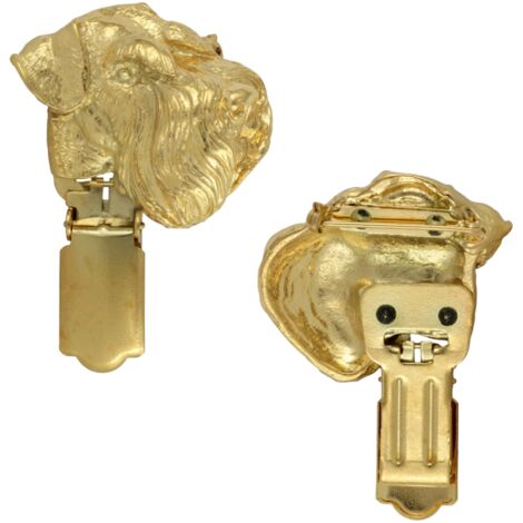 Schnauzer, Schnauzer I - Brosche mit Clip, vergoldeter Startnummernträger, edles Badge für eine Hundeausstellung von Art-Dog