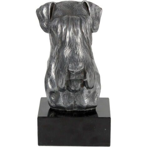 Schnauzer, Schnauzer I - figura sobre mármol, recubierta de metal plateado, hecha a mano, marca Art-Dog