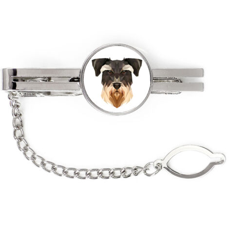 Schnauzer, Schnauzer - pince à cravate géométrique avec photo et inscription Art-Dog