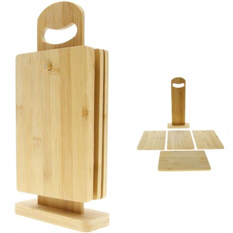 Schneidebretter-Set, 4-teilig, Bambus-Küchenbretter + Holzständer
