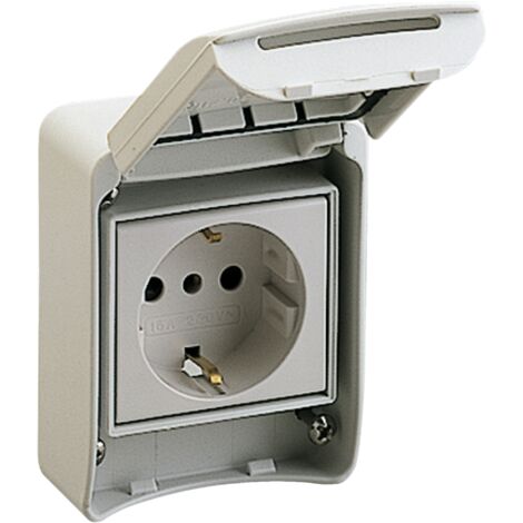 SCHNEIDER 81141  Base empotrar con brida 10/16A 2P+TT lateral toma gris