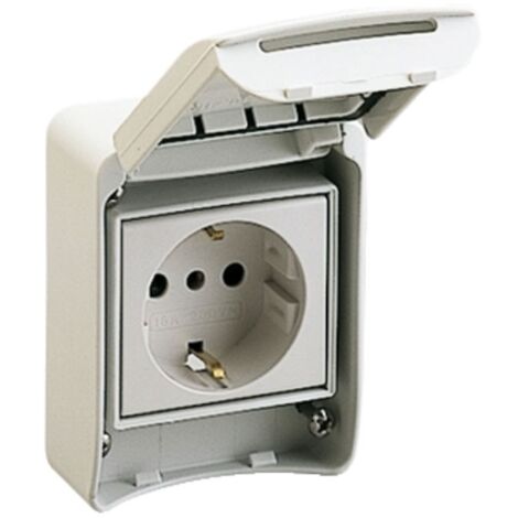 SCHNEIDER 81141  Einbausockel mit Flansch 10/16A 2P+TT Seitensteckdose grau