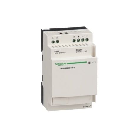 Schneider ABL8MEM24012 Regulated switching power supply, modicon power supply, 1 or 2 phases, 100...240 V AC, 24 V, 1.2 A