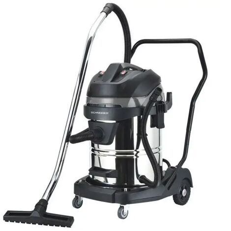 Schneider – Aspirateur professionnel eau et poussière 60L 2400W – Débit 120 L/sec – Cuve inox basculante – Pour chantiers humides