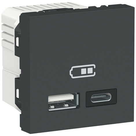 Schneider – Chargeur USB double 5Vcc 2,4A type A+C – 2 ports modulaires – Design anthracite – Mécanisme seul pour installation électrique - NU301854