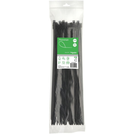 Schneider - Collier De Serrage Plastique En Rilsan Noir 380x7,6mm - Nylon - Lot De 100 Colliers Serre-câbles