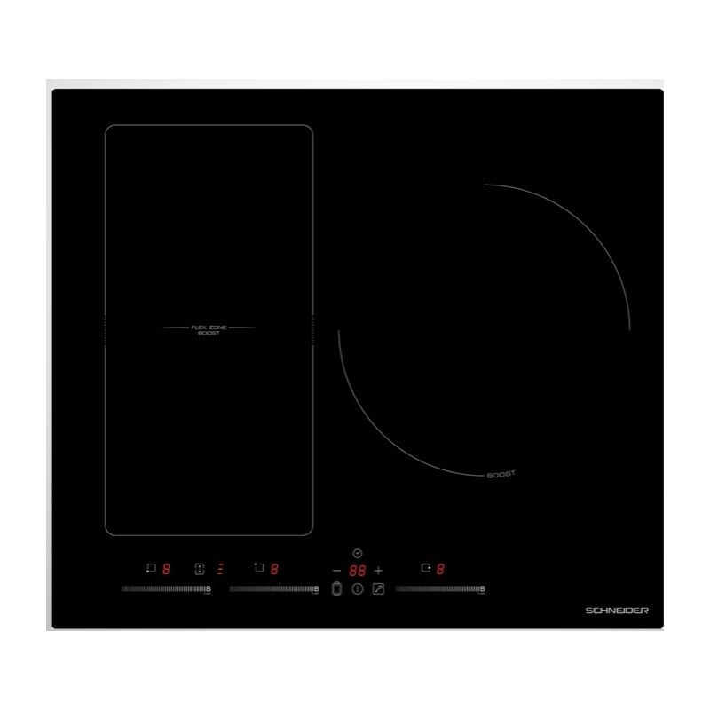 Schneider - SCTI6031N5/1 Plaque à induction noire 3 foyers dont 1 flexible, fonction plancha 7400W 60cm
