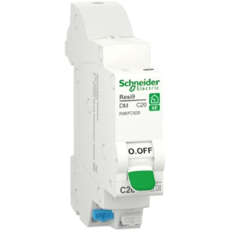 Schneider – Disjoncteur bipolaire courbe C 20A – Phase + neutre – Protection circuits 3 kA – Pour installations domestiques et professionnelles - Resi9