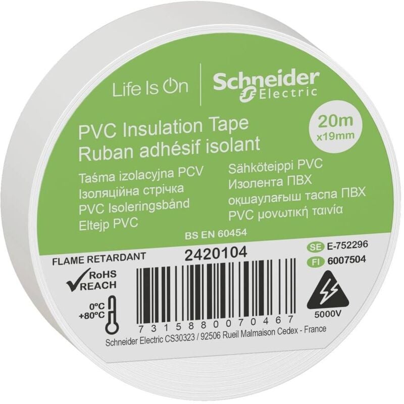 Image of Schneider Electric - 2420104 Nastro isolante Bianco (l x l) 20 m x 19 mm 8 pz.