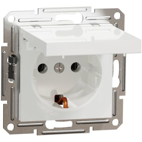 Schneider Electric Asfora EPH3170121D - Presa Schuko 16A, con coperchio pieghevole, presa di sicurezza, presa a incasso, morsetti a incastro, colore: Bianco
