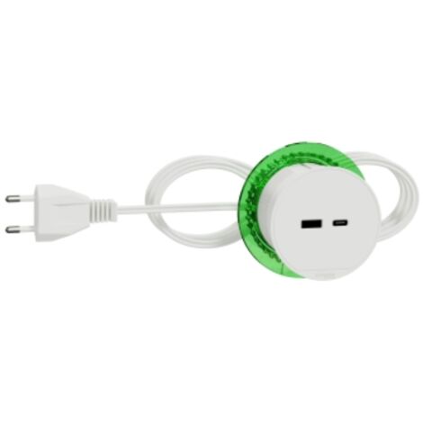 Schneider Electric – Bloc prise USB A+C blanc à encastrer XS avec câble 2m – 1x USB type A, 1x USB type C – Tension 5V, intensité 3,1A – Compatible mobilier