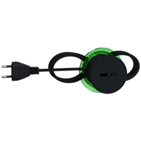 Schneider Electric – Bloc prise USB-A et USB-C à encastrer anthracite – Câble 2m – Compatible mobilier avec bague de serrage – Tension 5V, 3,1A