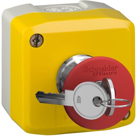 Schneider Electric – Boitier jaune d'arrêt d'urgence à clé complet avec contacts 1NF – Étanche IP66 – Pour unités de signalisation et de contrôle