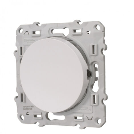 Schneider Electric – Poussoir Odace 10A à vis – Résistance IK04 – Indice de protection IP21 – Fixation par vis – Dimensions 71x71x33.6mm