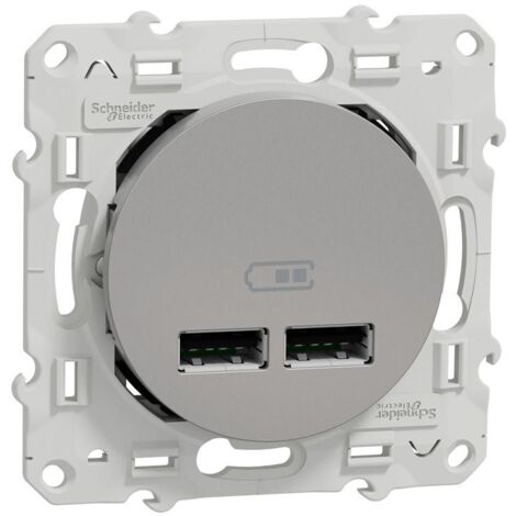 Schneider Electric – Chargeur USB double 2.1 A – Aluminium – Prise USB composable – Gamme Odace – Fixation par vis et griffes – Compatible norme EN 62684 - S530407