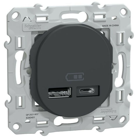 Schneider Electric – Chargeur USB type A+A 12W – Design anthracite – Fixation vis – Pour environnements modernes – S340401
