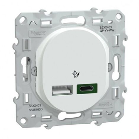 Schneider Electric – Chargeur USB type A+C 7,5W 45W – Prise USB composable pour intérieur – Compatible plaque Ovalis – S320403