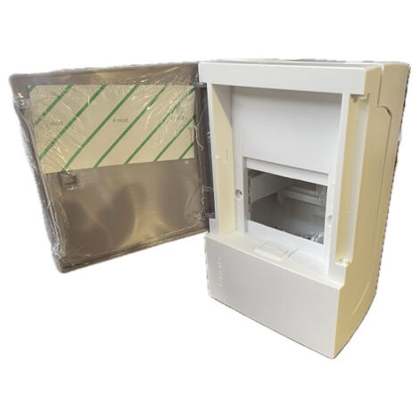 Schneider Electric – Coffret électrique saillie 1 rangée 4 modules 198x124x95.5mm – Porte translucide fumé – Bornier terre – MIP11104T