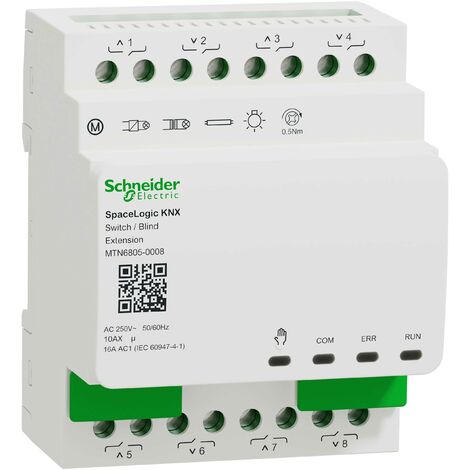 Schneider Electric – Commutateur SpaceLogic KNX 8 sorties 10AX/16AC1 – MTN68050008 – Configuration personnalisable pour stores et volets roulants