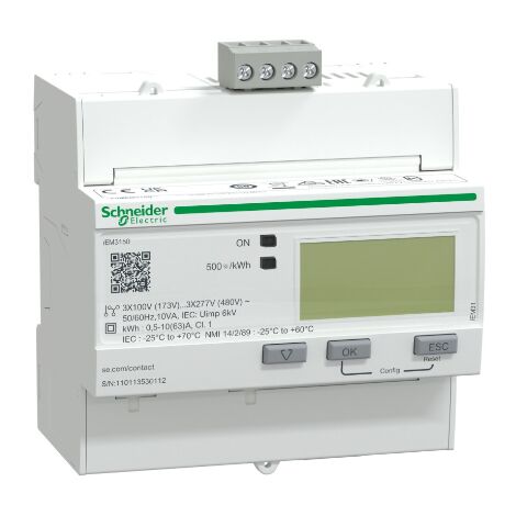 Schneider Electric – Compteur d'énergie tri 63A – Mesure tension 100-480V – Modbus – Afficheur LCD – Installation sur rail DIN - A9MEM3150