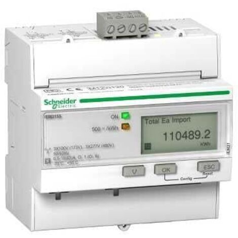 Schneider Electric – Compteur d'énergie triphasé 63A – Multitarif avec alarme kW – Modbus – Conforme MID pour gestion efficace de l'énergie - A9MEM3155