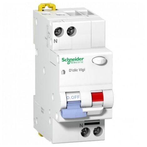 Schneider Electric – Disjoncteur différentiel 10A 1P+N 30mA type F 230V CA 3kA courbe C bornes vis DuoLine D'Clic – 27662