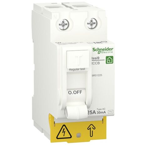 Schneider Electric – Disjoncteur différentiel 2P 30mA 25A – Protection circuits électriques – Montage sur rail DIN – Usage résidentiel sécurisé - Resi9