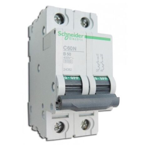 Schneider Electric – Disjoncteur unipolaire 50A 2P courbe B 6kA – Protection circuits électriques – Capacité de coupure 6kA – 24082 - MULTI9