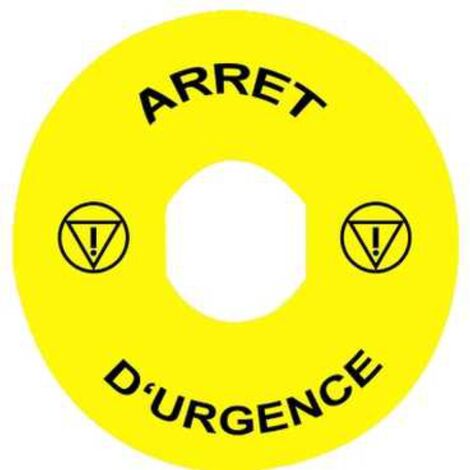 Schneider Electric – Étiquette circulaire Ø60mm jaune – Marquage arrêt d'urgence conforme EN13850 – Compatible ZBZ3605 – Pour signalisation sécurité - ZBY9130T