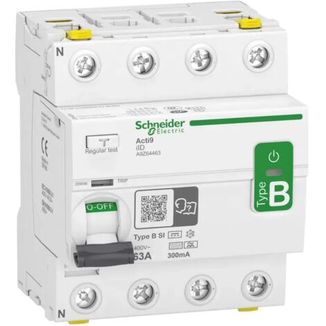 Schneider Electric Fehlerstrom-Schutzschalter Allstromsensitiv iID, 4P, 63A, Typ B-SI, 300mA A9Z64463