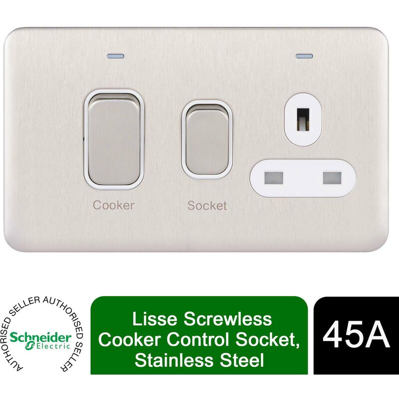 Schneider Electric - Lisse Screwless Cooker Control 13A Socket 45A Stainless Steel