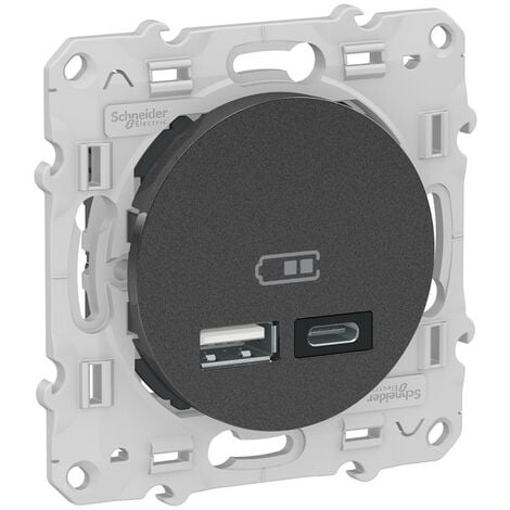 SCHNEIDER ELECTRIC - ODACE - PRISE USB DOUBLE - TYPE A+C - ANTHRACITE - 5 VCC - 2,4A - S540401
