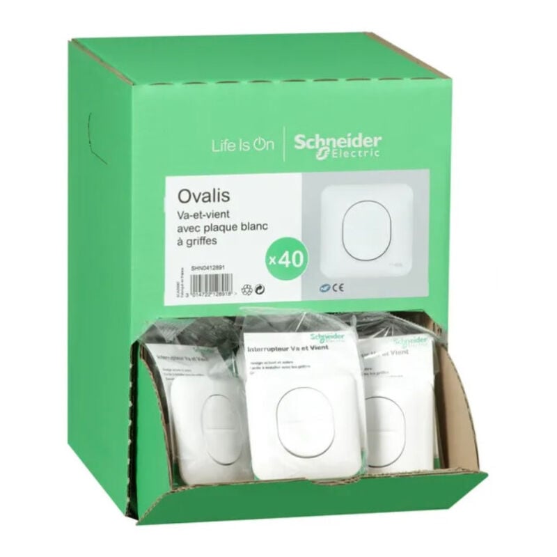 Pack promo de 40 inter va-et-vient 10A encastré blanc complet avec plaque de finition bornes auto fixation vis/griffes