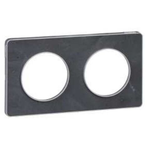 Schneider Electric – Plaque de finition décorative 2 postes – Finition ardoise avec liseré aluminium – Montage horizontal ou vertical – Compatible gamme Odace