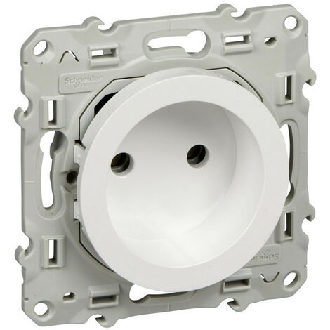 Schneider Electric – Prise de courant 2P blanche à vis – Connexion rapide sans terre – 16A 250V AC – Installation encastrée – Compatible plaques Odace - S520033