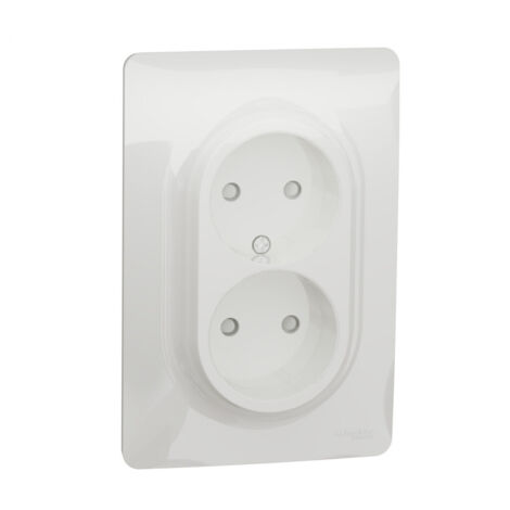 Schneider Electric – Prise de courant 2P double à vis – 16A 250Vca – Standard français – Mécanisme blanc + plaque de finition - NU206318