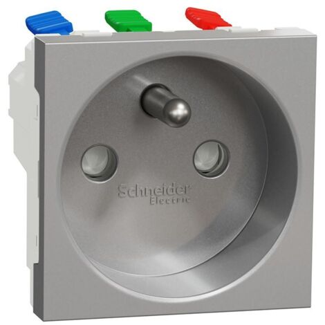 Schneider Electric – Prise de courant 2P+T 16A 90° aluminium – Raccord rapide traversant – Pour tableau électrique – NU305930