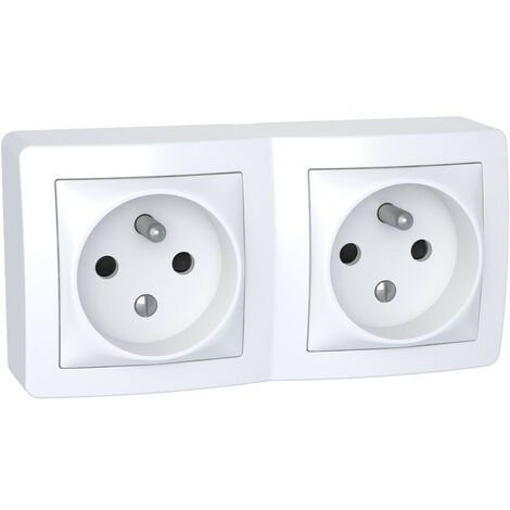 Schneider Electric – Prise de courant double 2P + T – Blanc polaire – Indice de protection IP20 – Connexion à vis – Intensité 16A pour installations électriques