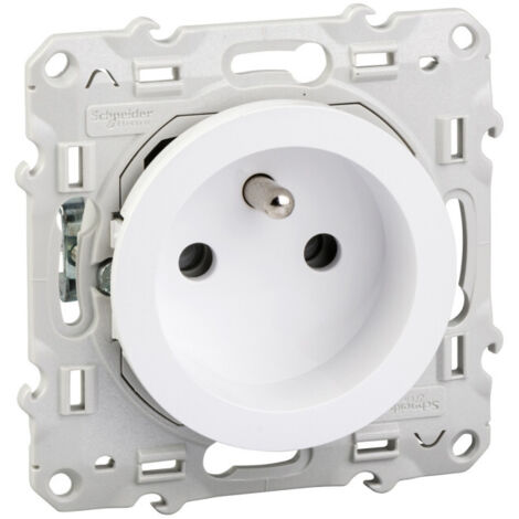 Schneider Electric – Prise de courant encastrée 2P+T blanche – 16A 250V – Protection IK04 IP21 – Connexion rapide par bornes automatiques