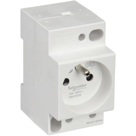 Schneider Electric – Prise de courant modulaire 16A 2P+T 250V – Installation sur rail DIN – Obturateurs de sécurité – Compatible tableaux Acti9 - IPC 16 A UE