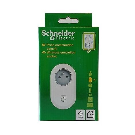 Schneider Electric – Prise programmable et télécommandée 2P+T 16A sans fil – Fréquence 433MHz – Compatible installations radio – CCTSA43001