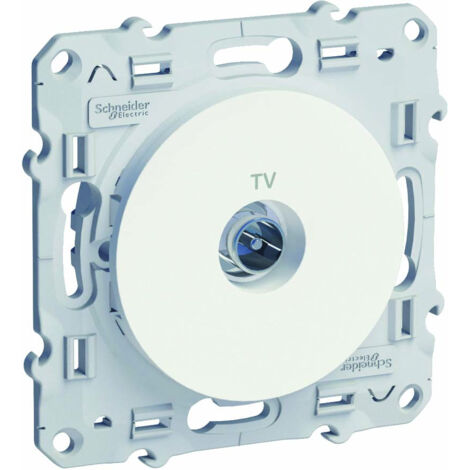 Schneider Electric – Prise TV encastrée blanche Odace – Blindage simple – Fixation par vis – Mâle IEC 9.52 mm – IK04 – IP21