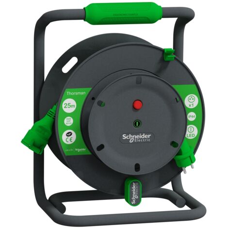 Schneider Electric – Prolongateur électrique 25m 1 prise 2P+T – Indice de protection IP44 – Câble H05VVF 3G1.5mm² pour extérieur – Tension 230V