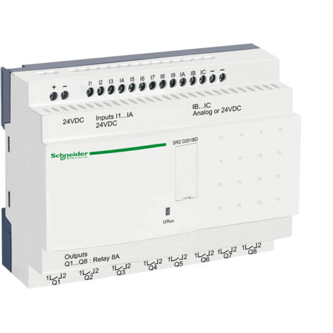 Schneider Electric – SR2D201BD – Relais intelligent 20 E/s 24V CC – Automate Zelio Logic compact – Montage rail DIN – Applications contrôle logique - 24vcc