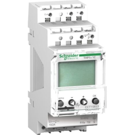 Schneider Electric – Thermostat programmable digital 10A – Programmation 24h/7j – 42 commutations – Tension 230V – Pour chauffage et climatisation